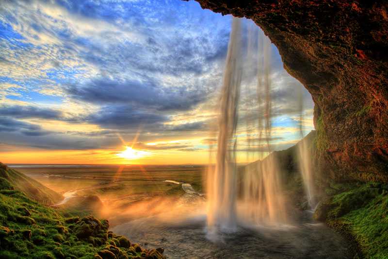 Waterfall at sunset